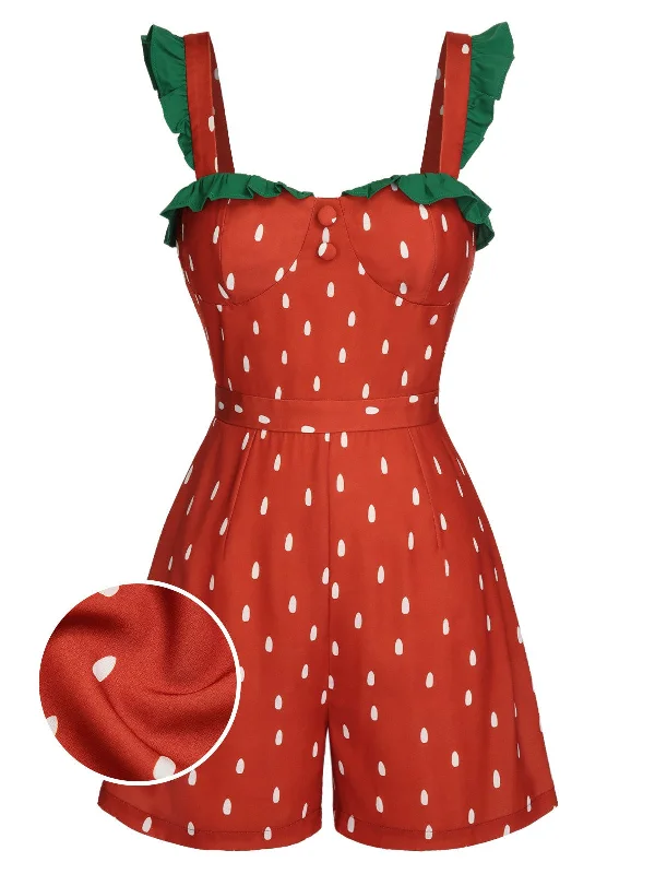 [Pre-Sale] Red 1950s Strawberry Polka Dots Strawberry Straps Romper