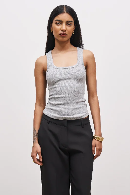 Ribbed Scoop Neck Vest - Grey Marl