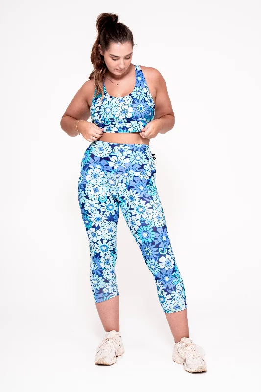 Serendipity Blue Body Contouring - Panel Pocket High Waisted Capri Leggings