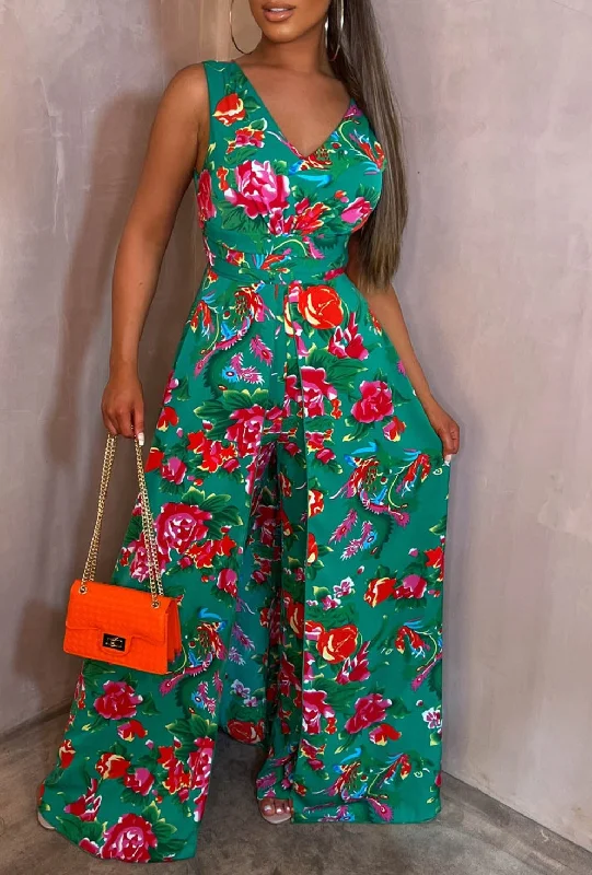 She's So Fancy Multi Rose Print Ruched Waist Over Skirt Jumpsuit