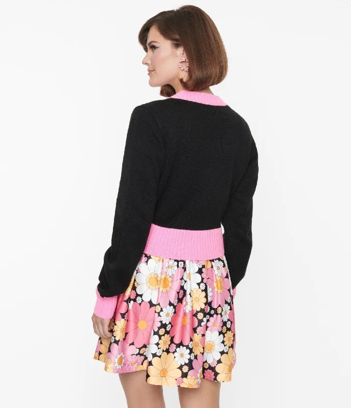 smak-parlour-black-pink-flower-pocket-cardigan