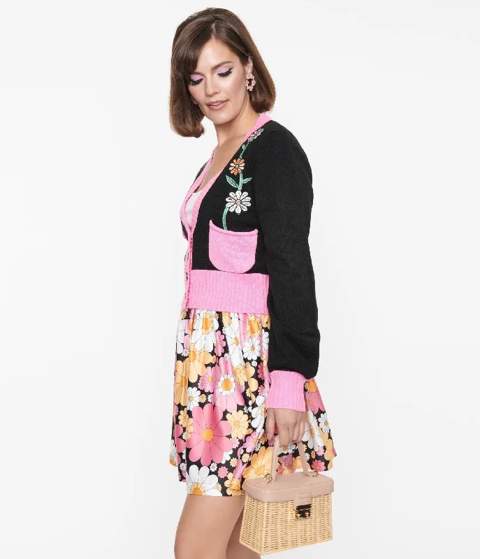 smak-parlour-black-pink-flower-pocket-cardigan