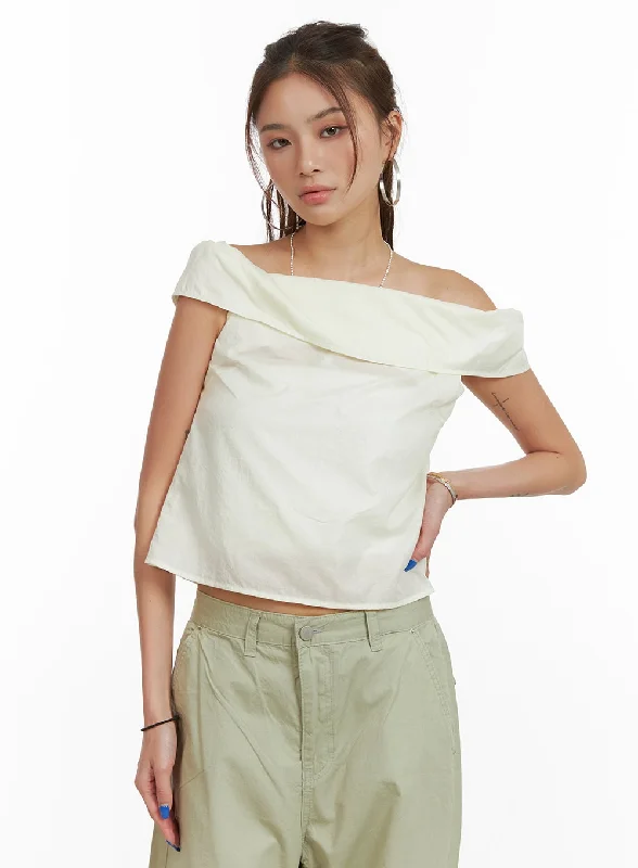 Solid Off Shoulder Crop Top CY431