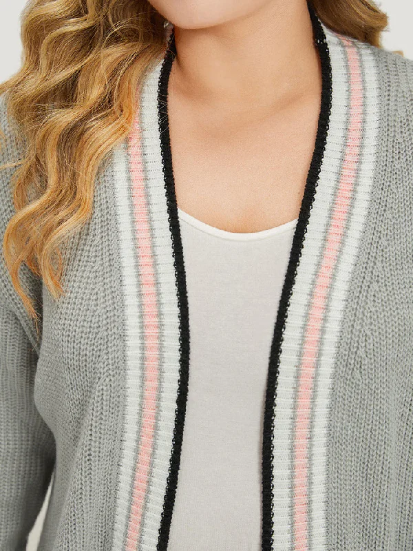 striped-contrast-drop-shoulder-elastic-cuffs-cardigan