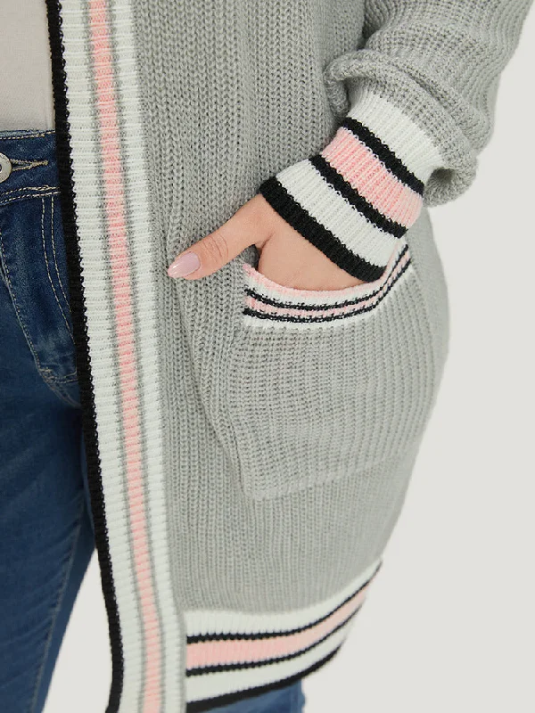 striped-contrast-drop-shoulder-elastic-cuffs-cardigan