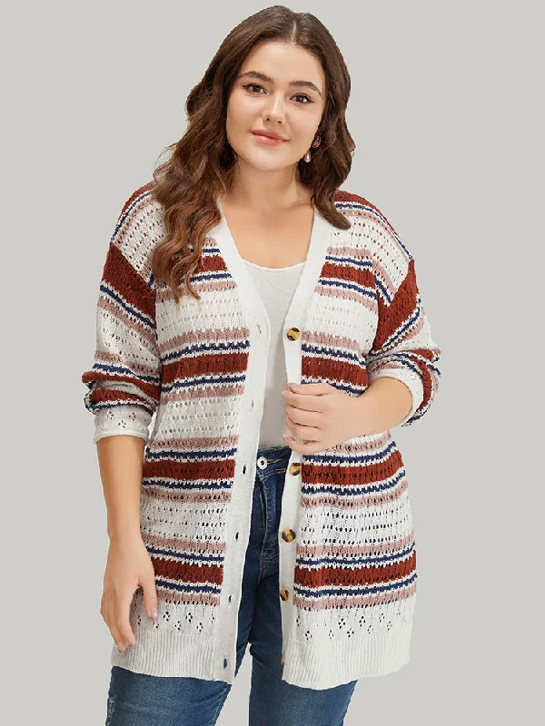 striped-contrast-pointelle-knit-button-through-cardigan