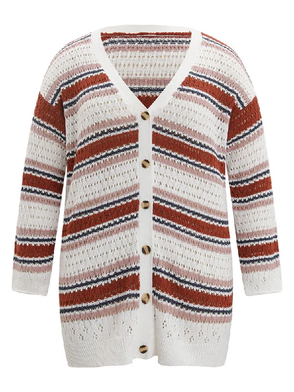 striped-contrast-pointelle-knit-button-through-cardigan