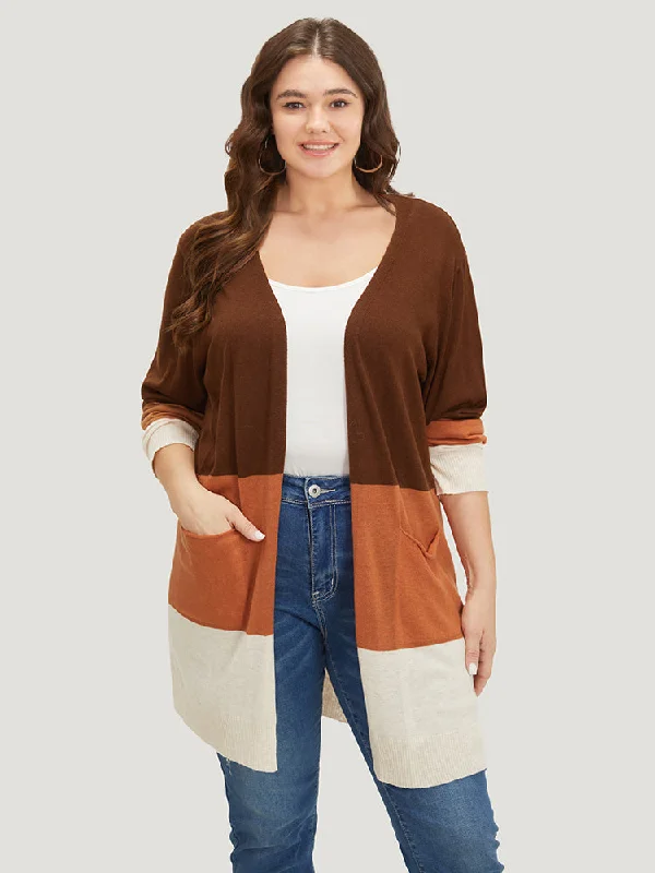 Supersoft Essentials Colorblock Contrast Pocket Open Front Cardigan