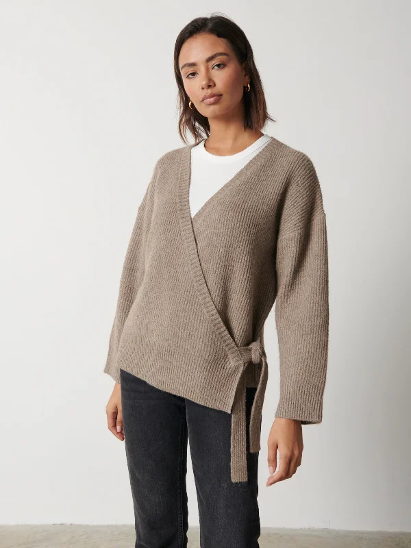 Tayla Asymmetric Button Cardigan - Taupe