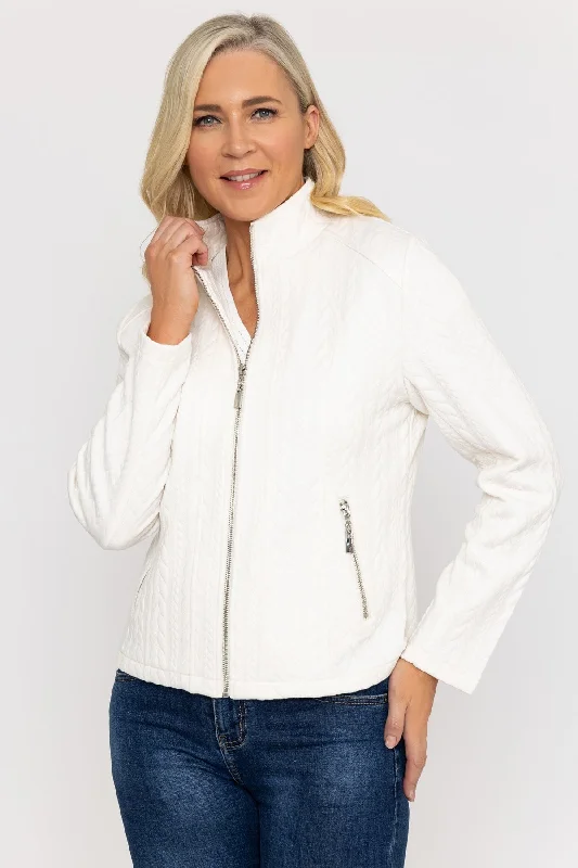 Textured Jersey Zip Jacket in Ecru