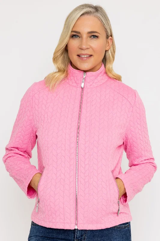 Textured Jersey Zip Jacket in Pink