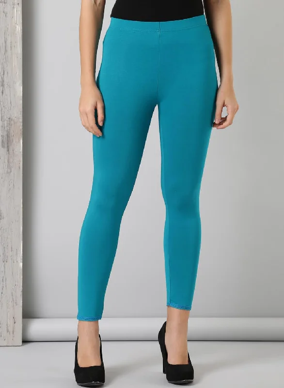 Turquoise Ankle Length Plain Legging