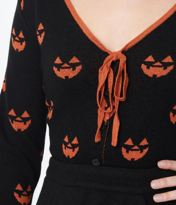 unique-vintage-black-orange-pumpkin-crop-cardigan