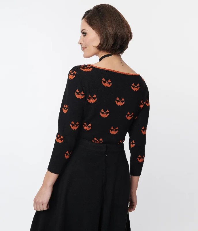 unique-vintage-black-orange-pumpkin-crop-cardigan