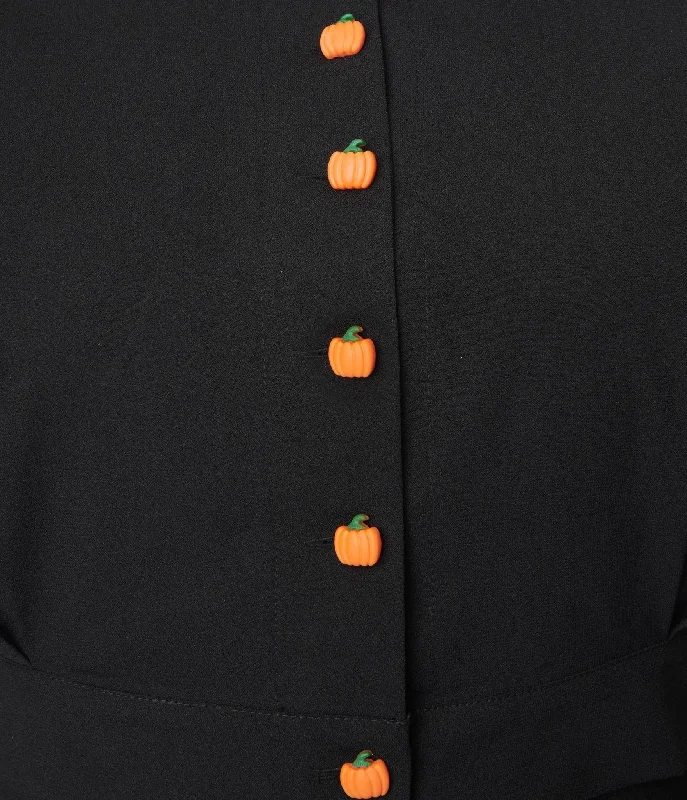 unique-vintage-black-pumpkin-button-varsity-crop-cardigan