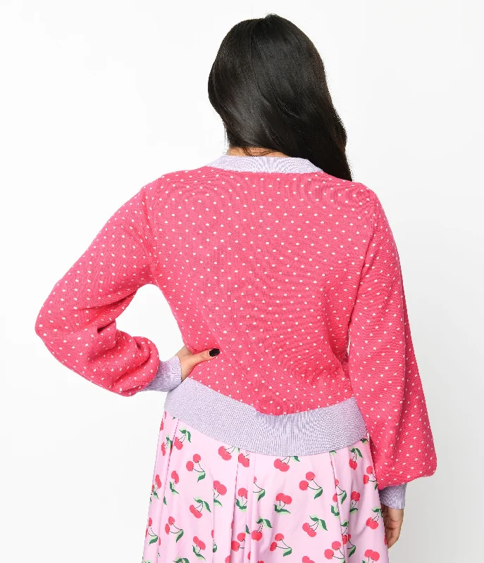 unique-vintage-hot-pink-lavender-pin-dot-cherry-cropped-cardigan