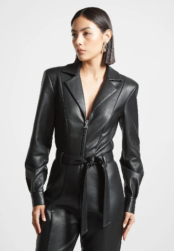 vegan-leather-fit-and-flare-belted-jumpsuit-black