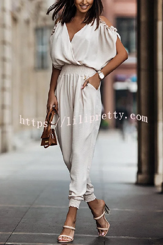 Lilipretty Wonderful Ideas Ruffle Cold Shoulder Jumpsuit