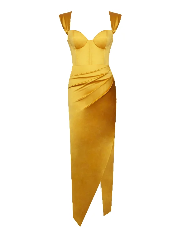 zarah-yellow-high-slit-corset-satin-dress